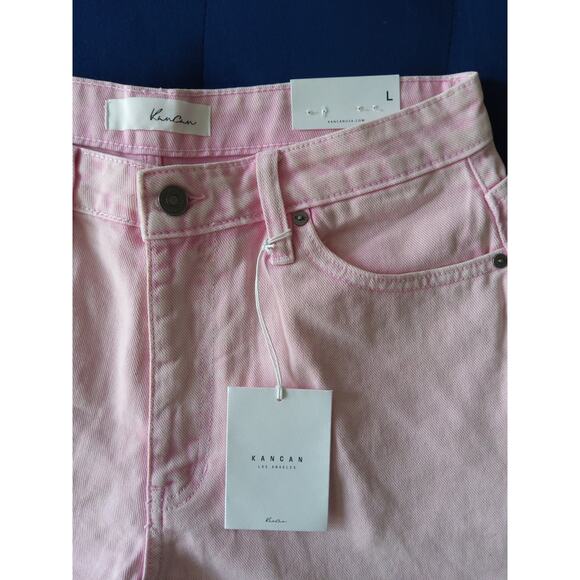 NWT Kancan pink denim shorts frayed bottom size  L women. Barbiecore Western - Picture 3 of 6